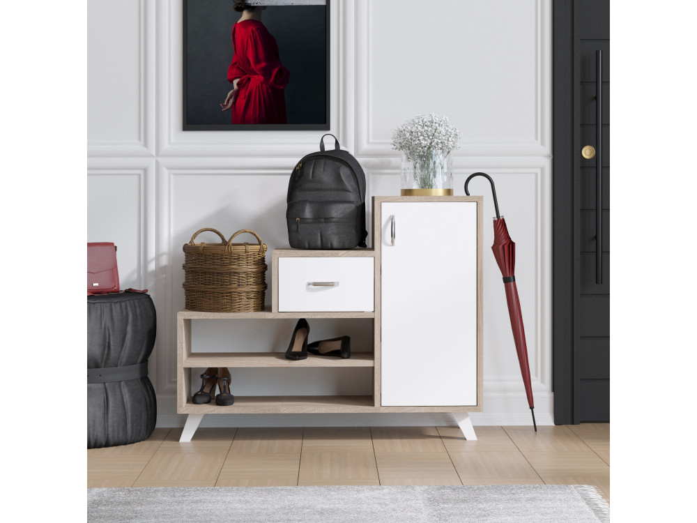 Scarpiera "retrò" in legno - 90 x 33 x 77 cm - Beige