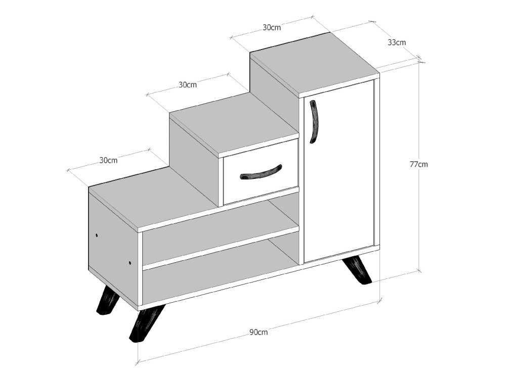 Scarpiera "retrò" in legno - 90 x 33 x 77 cm - Beige