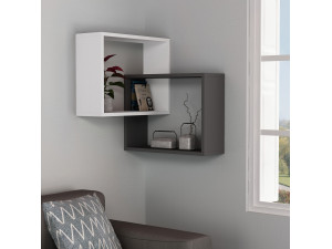 Set di 2 mensole angolari in legno "Ring" - 68 x 60 x 68 cm - Grigio antracite 2
