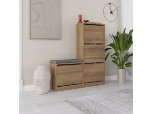 Scarpiera "Dude" con seduta in legno - 105 x 26 x 118 cm - Marrone 2