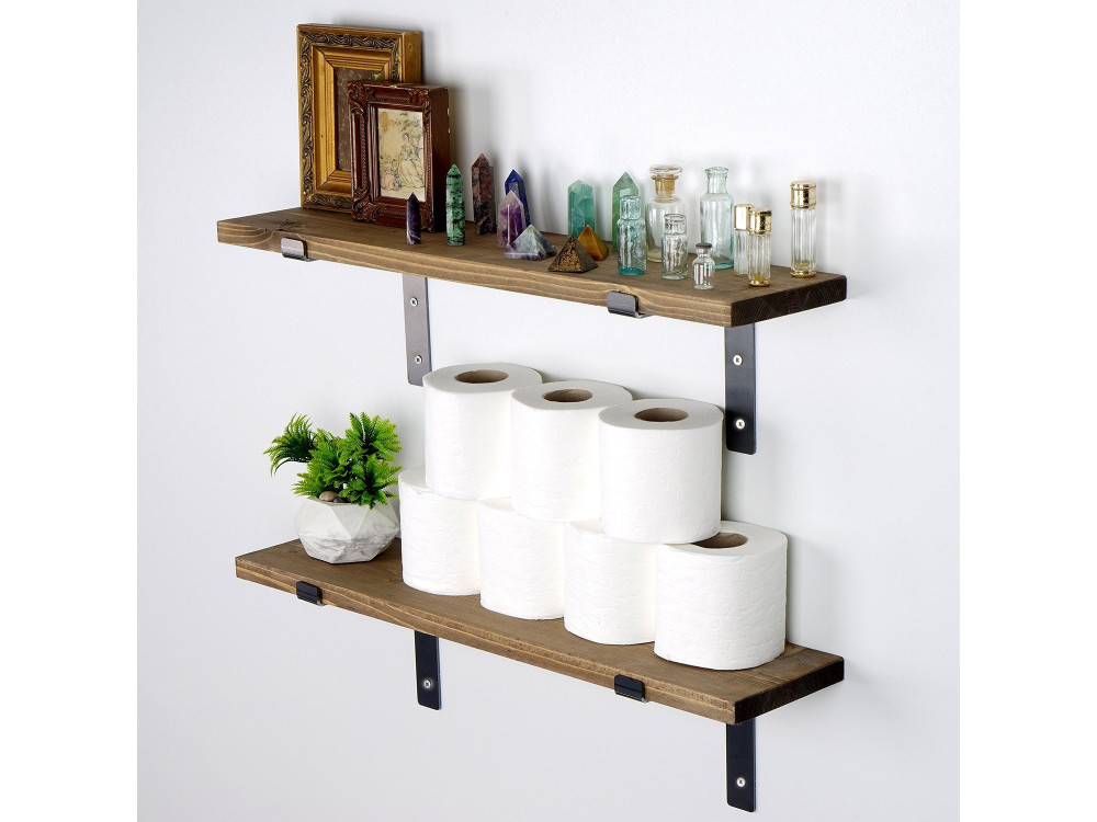 Set di 2 mensole da parete in legno "Looby" - 60 x 14 x 16 cm - Marrone