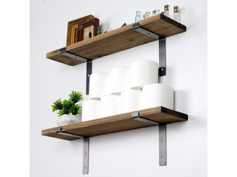 Set di 2 mensole da parete in legno "Looby" - 60 x 14 x 16 cm - Marrone