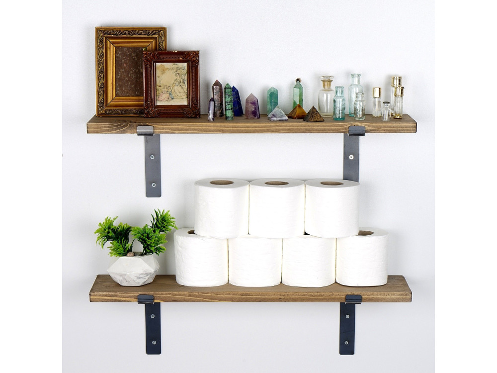Set di 2 mensole da parete in legno "Looby" - 60 x 14 x 16 cm - Marrone