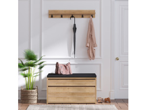 Scarpiera in legno "Boby" con panca - 80 x 35 x 42 cm - Beige 2