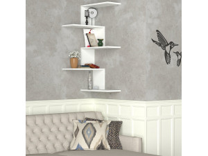 Mensola angolare in legno "Caniko" - 51 x 29 x 109 cm - Bianco 2