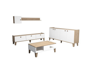 Set di mobili da salotto in legno "Sumer" - 180 x 41 x 77 cm - Bianco