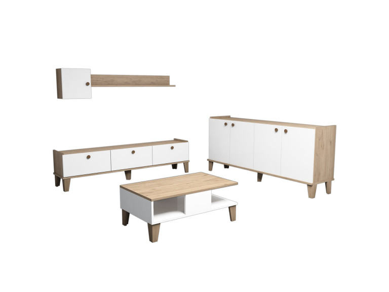 Set di mobili da salotto in legno "Sumer" - 180 x 41 x 77 cm - Bianco