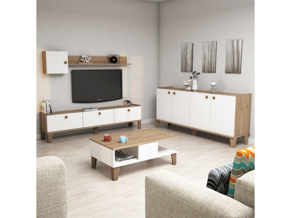 Set di mobili da salotto in legno "Sumer" - 180 x 41 x 77 cm - Bianco