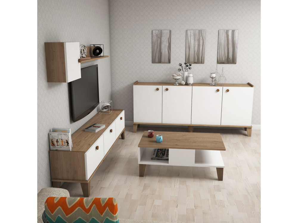 Set di mobili da salotto in legno "Sumer" - 180 x 41 x 77 cm - Bianco