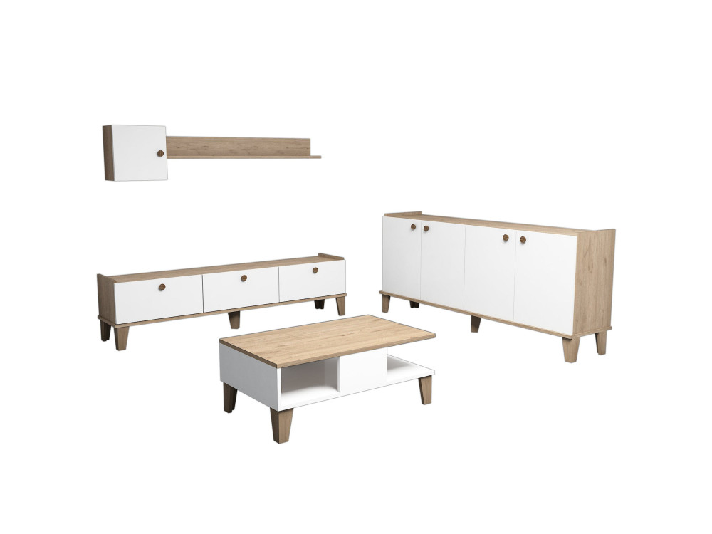 Set di mobili da salotto in legno "Sumer" - 180 x 41 x 77 cm - Bianco