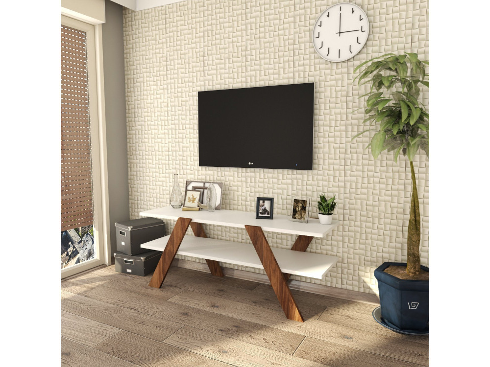 Porta TV in legno "Basic" - 120 x 33 x 45 cm - Bianco