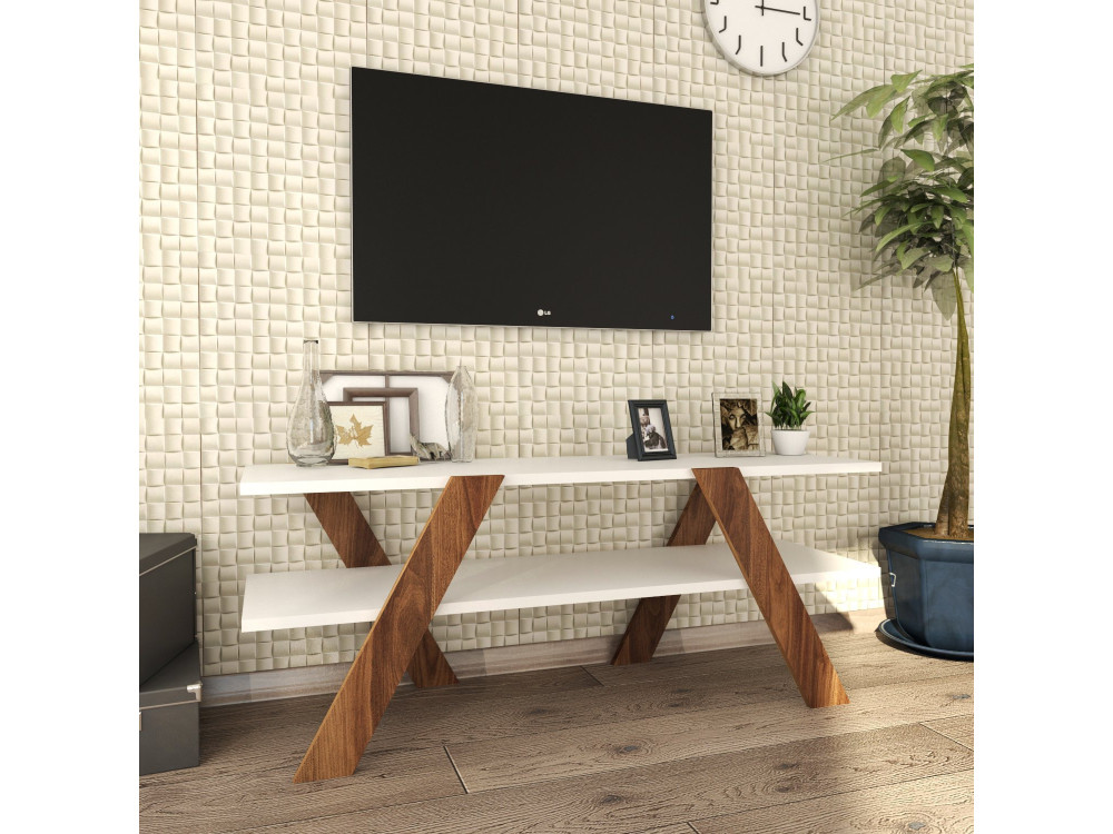 Porta TV in legno "Basic" - 120 x 33 x 45 cm - Bianco