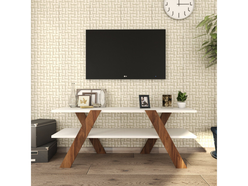 Porta TV in legno "Basic" - 120 x 33 x 45 cm - Bianco