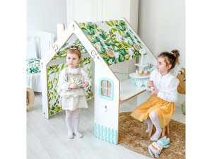 Casetta per bambini in legno "Bianelli" con scrivania - 114 x 93 x 120 cm - Bianca/ Verde 2
