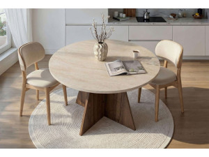 Tavolo da pranzo in legno "Virella" - 120 x 120 x 75 cm - Travertino 2