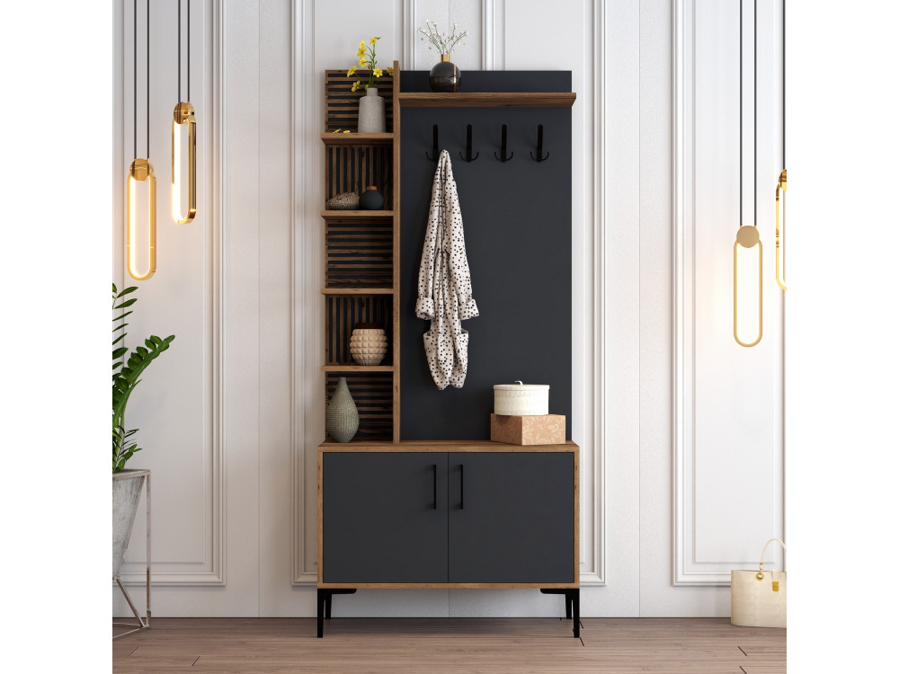 Mobile da corridoio in legno "Viyana D" - 90 x 35 x 200 cm - Grigio antracite