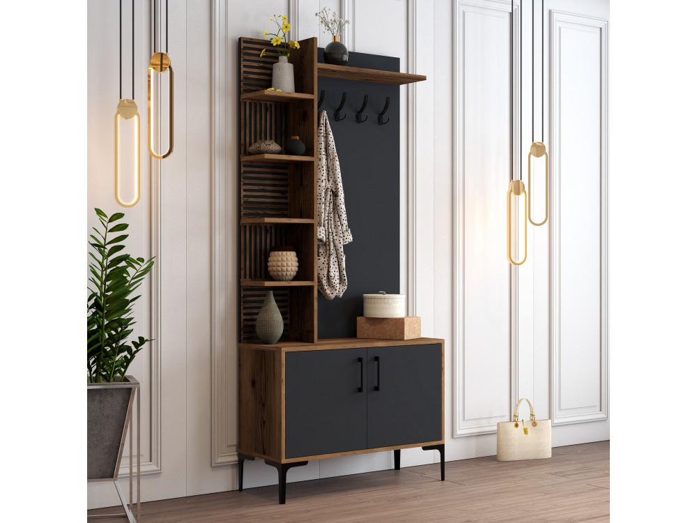 Mobile da corridoio in legno "Viyana D" - 90 x 35 x 200 cm - Grigio antracite