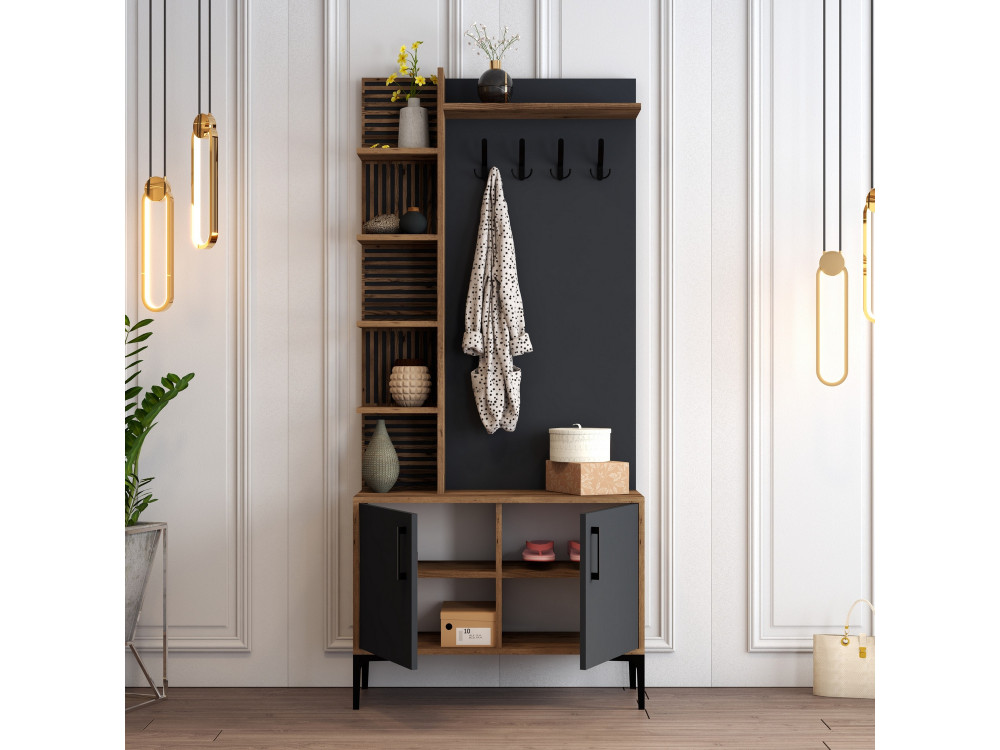Mobile da corridoio in legno "Viyana D" - 90 x 35 x 200 cm - Grigio antracite