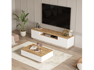 Set di mobili da salotto in legno "FR17" - 180 x 44 x 44 cm - Bianco 2