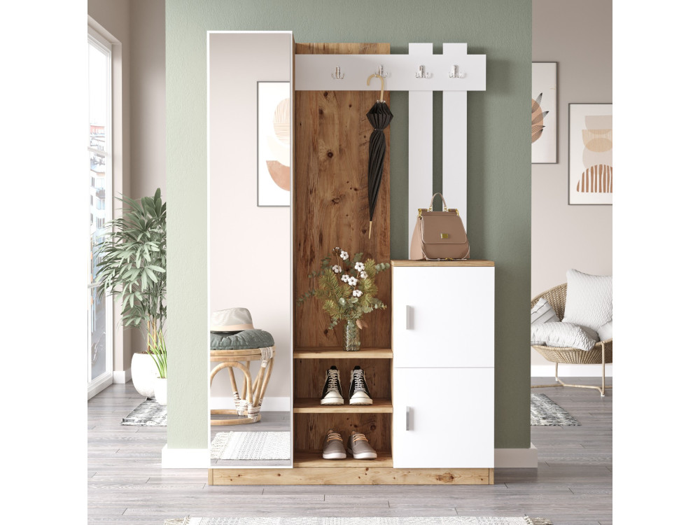Mobile da corridoio in legno "DD7" - 113 x 37 x 179 cm - Bianco