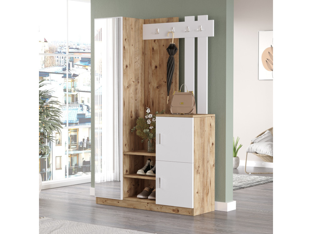 Mobile da corridoio in legno "DD7" - 113 x 37 x 179 cm - Bianco