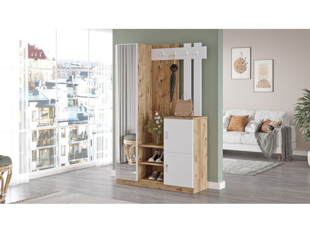 Mobile da corridoio in legno "DD7" - 113 x 37 x 179 cm - Bianco