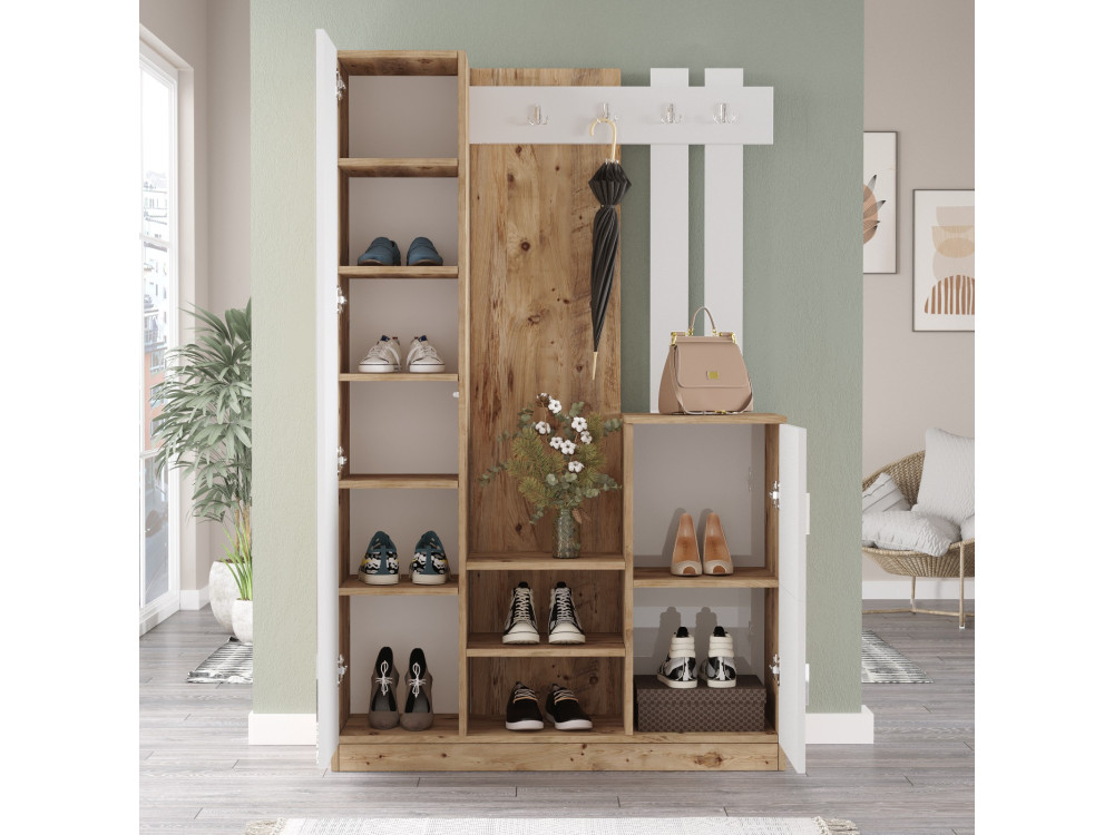 Mobile da corridoio in legno "DD7" - 113 x 37 x 179 cm - Bianco