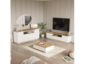 Set di mobili da salotto in legno "FR18" - 180 x 44 x 44 cm - Bianco 2