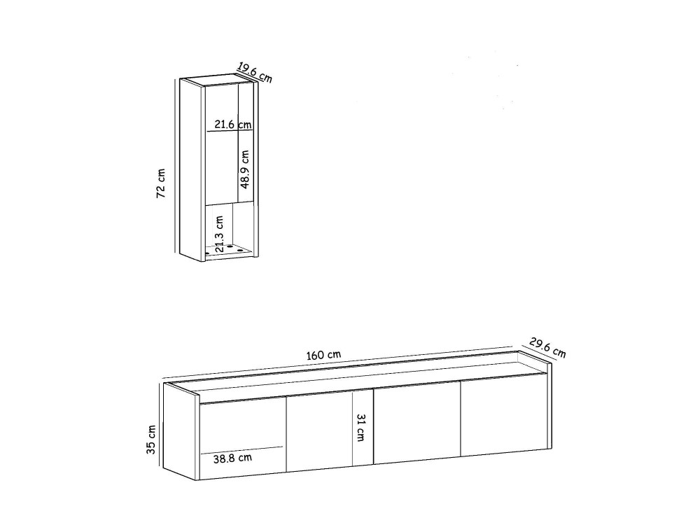 Porta TV in legno "Sema" con mensola a muro - 160 x 30 x 35 cm - Travertino