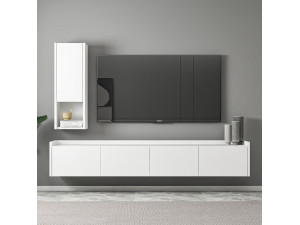 Mobile TV in legno "Sema" con mensola a muro - 160 x 30 x 35 cm - Bianco 2