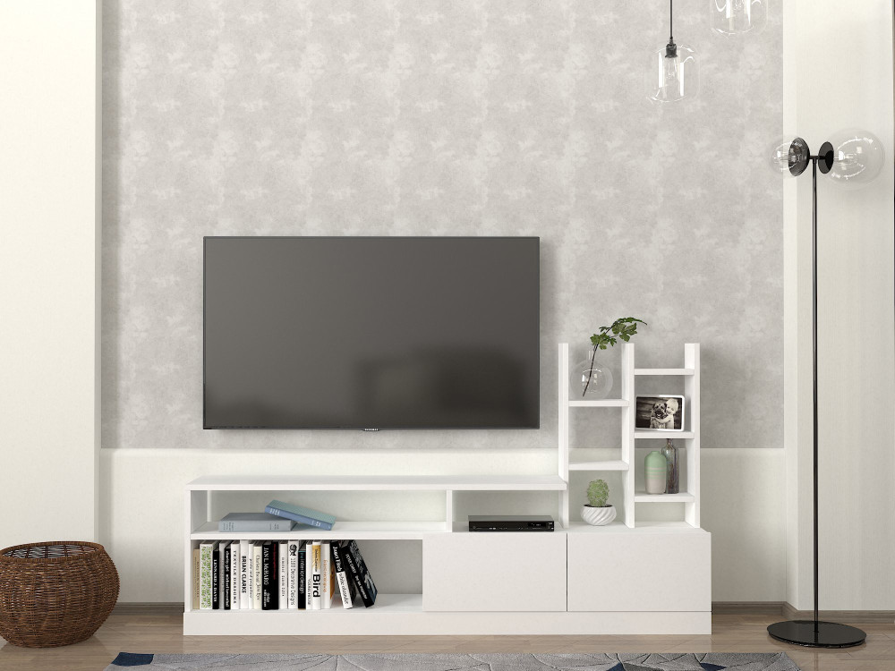 Porta TV in legno "Dolunay" - 164 x 25 x 91 cm - Bianco