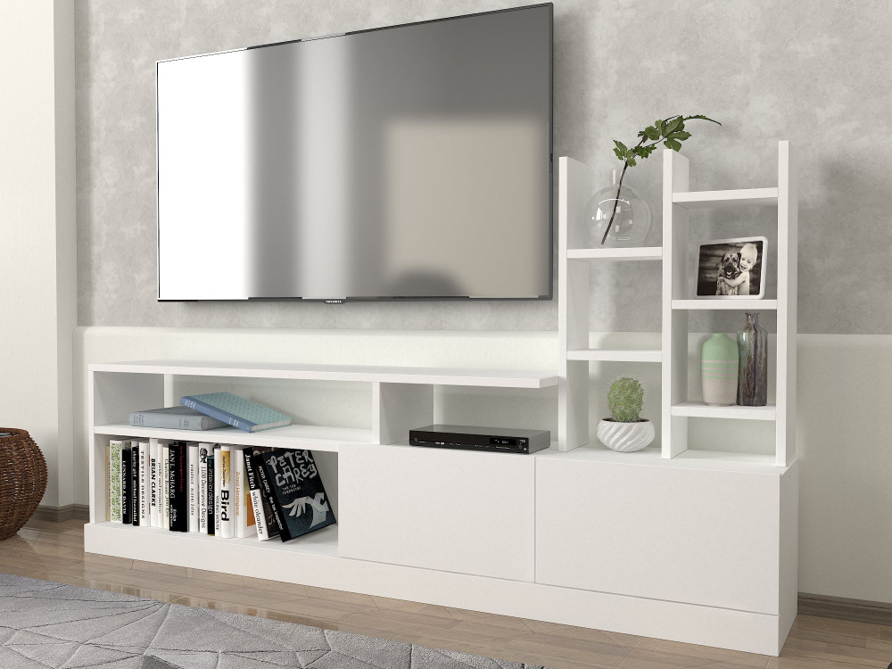 Porta TV in legno "Dolunay" - 164 x 25 x 91 cm - Bianco