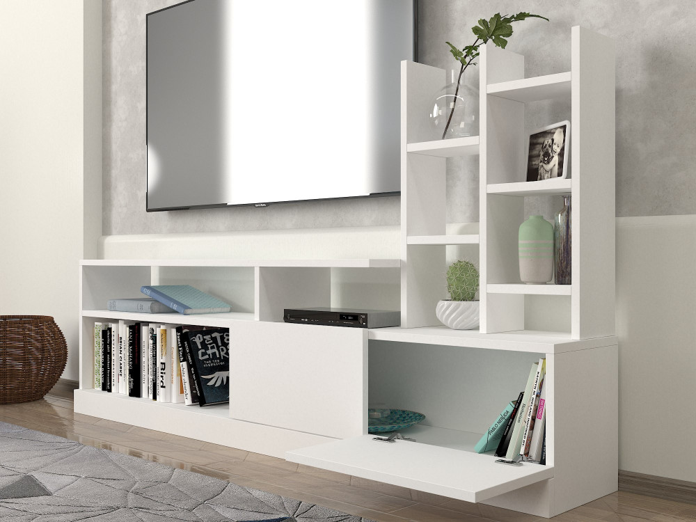 Porta TV in legno "Dolunay" - 164 x 25 x 91 cm - Bianco