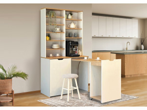 Espositore e sgabelli in legno "Flexa" - 100 x 45 x 190 cm - Crema 2