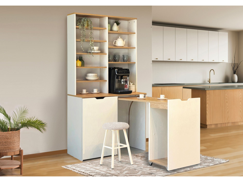 Espositore e sgabelli in legno "Flexa" - 100 x 45 x 190 cm - Crema