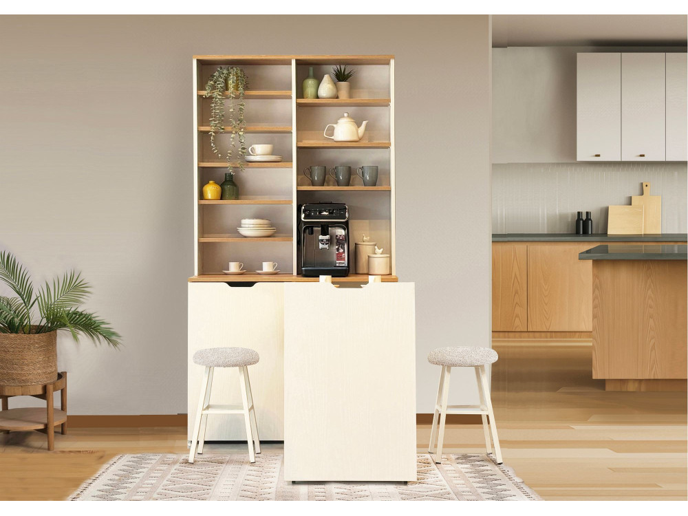 Espositore e sgabelli in legno "Flexa" - 100 x 45 x 190 cm - Crema