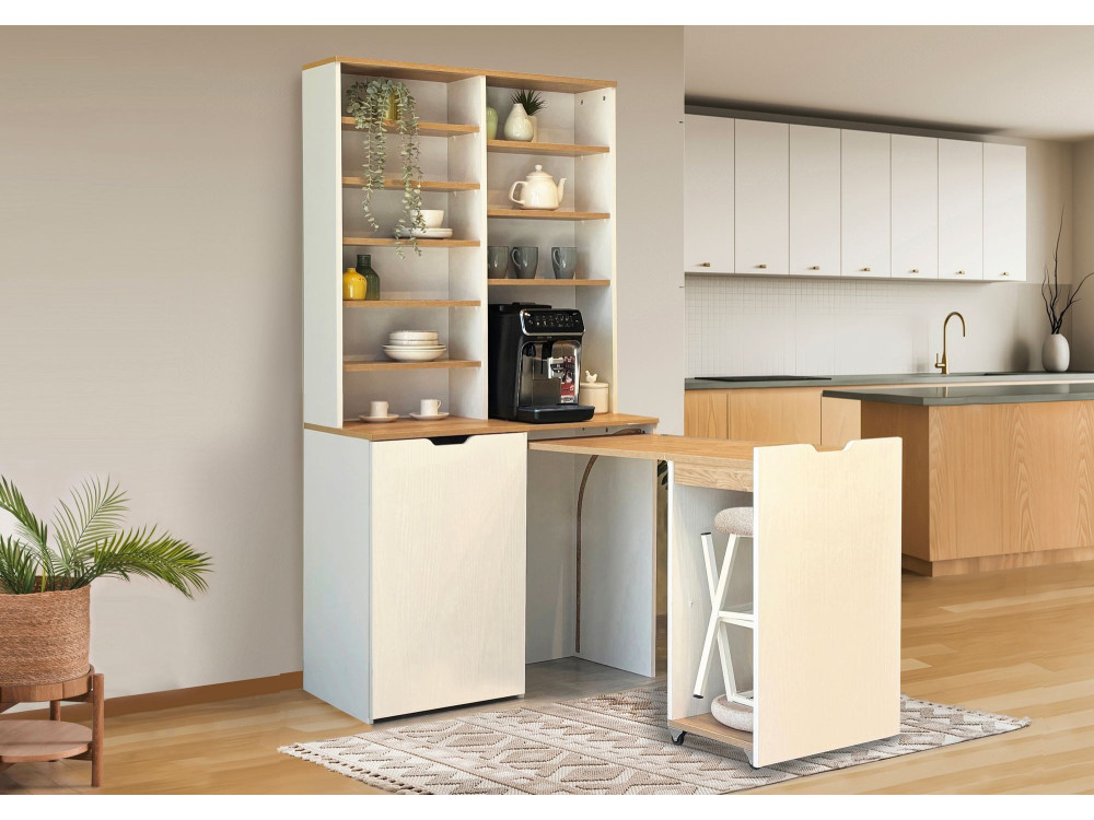 Espositore e sgabelli in legno "Flexa" - 100 x 45 x 190 cm - Crema
