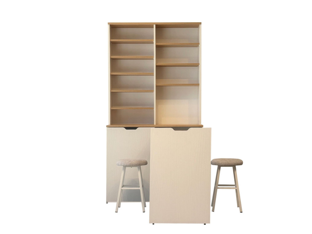 Espositore e sgabelli in legno "Flexa" - 100 x 45 x 190 cm - Crema