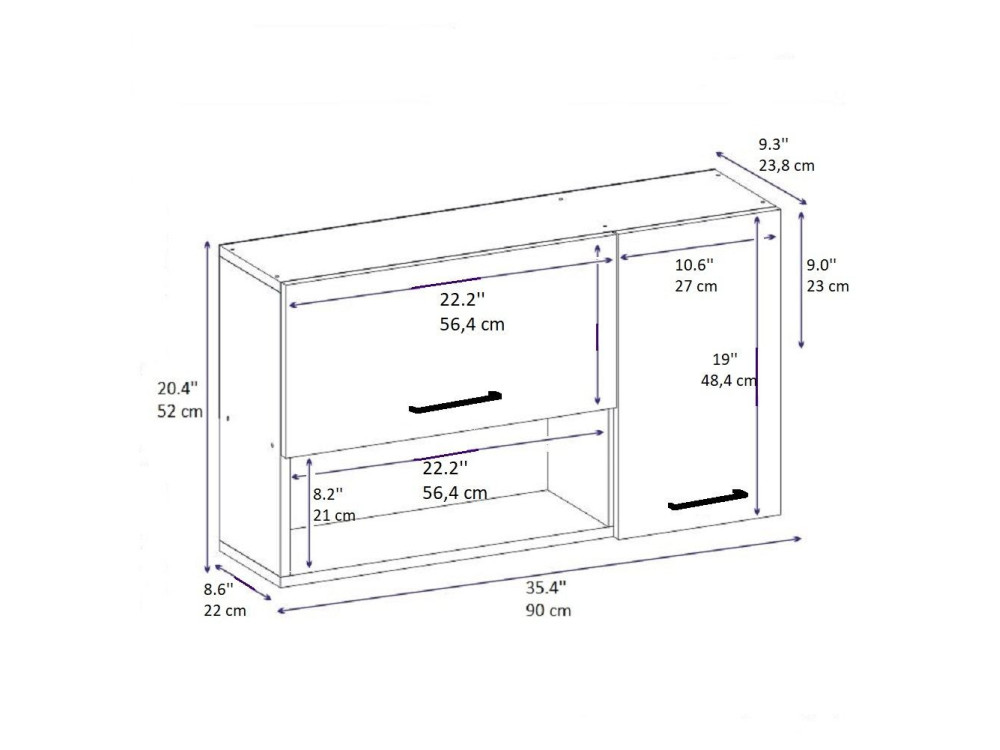 Credenza in legno "Akasya" - 90 x 24 x 52 cm - Bianco