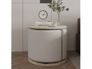 Tavolino "Vexana" con poggiapiedi in legno - 43 x 43 x 47 cm - Travertino 2