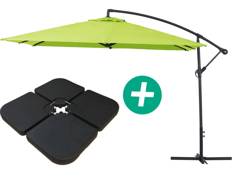 Ombrellone da giardino sospeso Alu "Ilios 3" - Quadrato - 3 x 3 m - Verde - Base inclusa