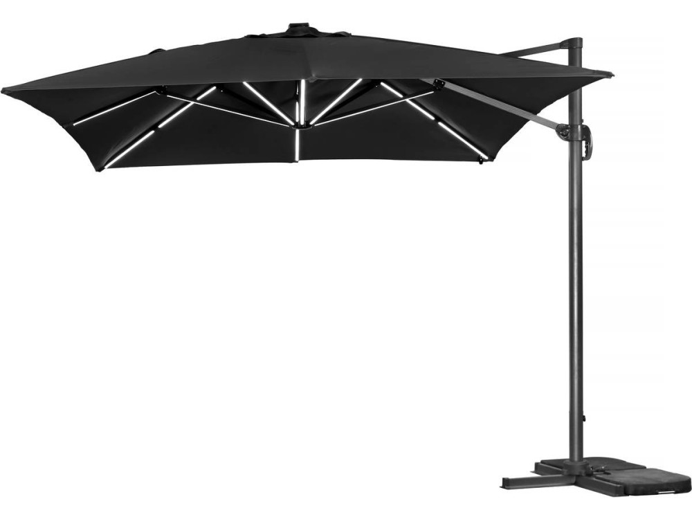 Ombrellone da giardino "Sun 3 Luxe" in alluminio a LED deportato - Quadrato - 3 x 3 m - Nero