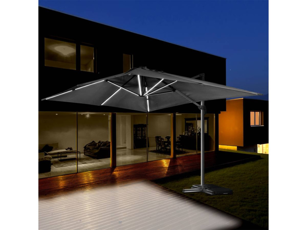 Ombrellone da giardino "Sun 3 Luxe" in alluminio a LED deportato - Quadrato - 3 x 3 m - Nero