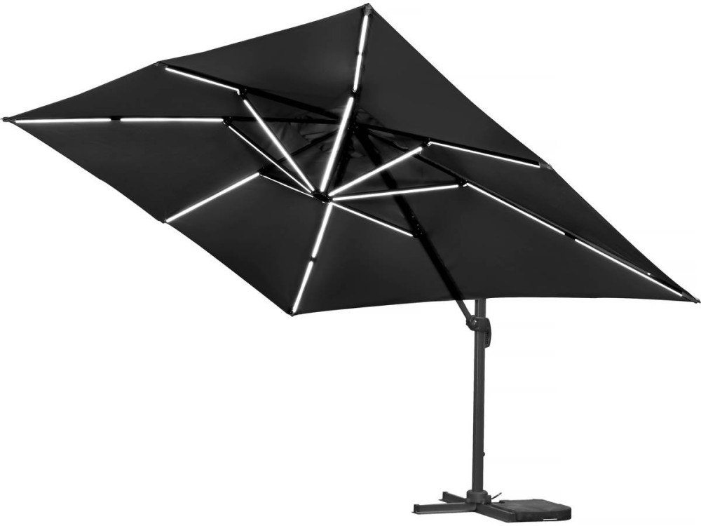 Ombrellone da giardino "Sun 3 Luxe" in alluminio a LED deportato - Quadrato - 3 x 3 m - Nero