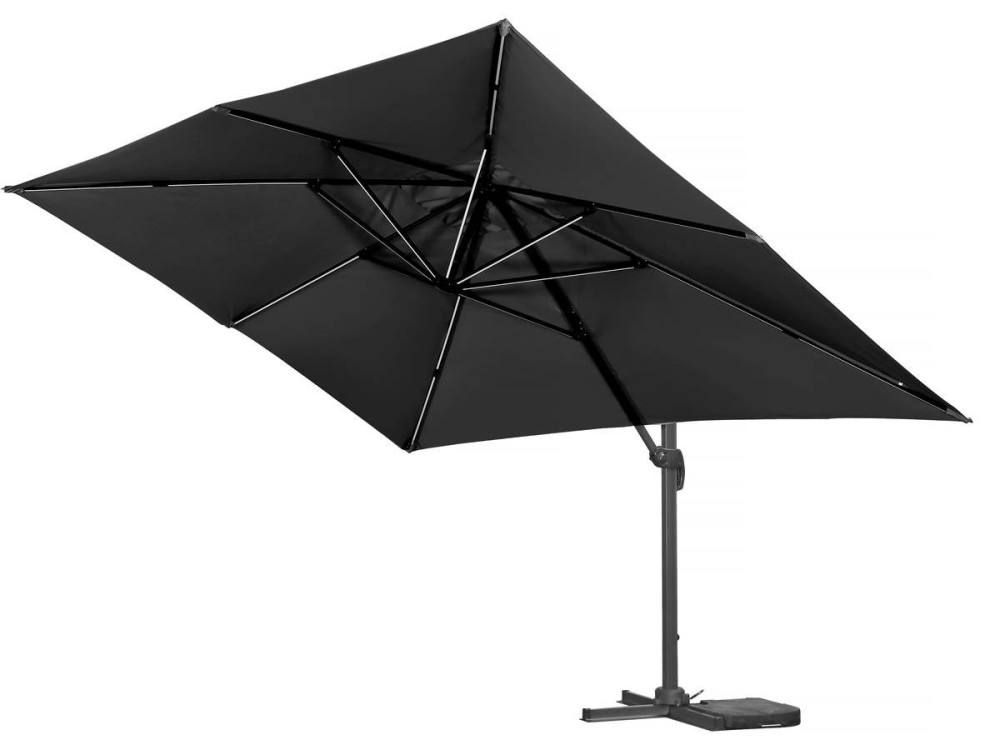 Ombrellone da giardino "Sun 3 Luxe" in alluminio a LED deportato - Quadrato - 3 x 3 m - Nero