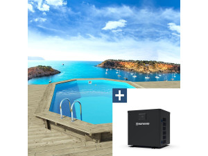 Piscina in legno "Miami" - 4,86 x 3,36 x 1,20 m + mini pompa di calore da 3,5 kW - Metallo - Grigio