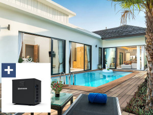 Piscina rettangolare in legno "Aruba" - 5,00 x 3,00 x 1,24 m + Mini pompa di calore 3,5kW - Metallo - Grigia