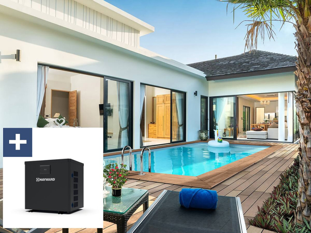 Piscina rettangolare in legno "Aruba" - 5,00 x 3,00 x 1,24 m + Mini pompa di calore 3,5kW - Metallo - Grigia