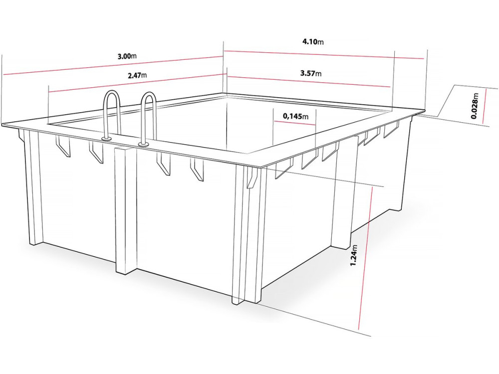 Piscina rettangolare in legno "Caimans 140" - 4,10 x 3,00 x 1,39 m + Mini pompa di calore 3,5 kW - Metallo - Grigio