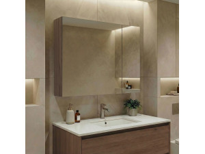 Mobile da bagno con specchio "Side 80" - 79 x 16 x 66 cm - Noce scuro 2